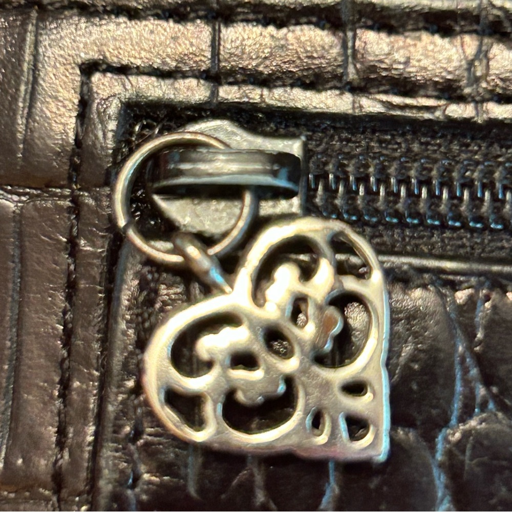 Brighton Black Leather Crocodile Bifold Wallet Change Card Slots 2 Snap Sections - Picture 7 of 7